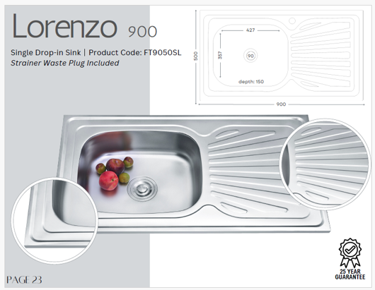 Single drop -in sink